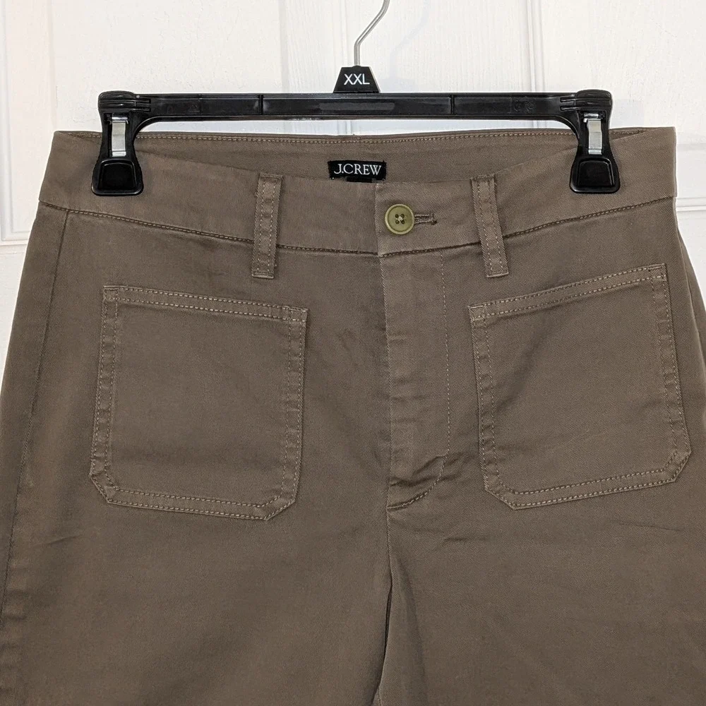 J.Crew Charley Kick Out Crop High Rise Wide Leg Pants Olive Green Size  26 NWOT